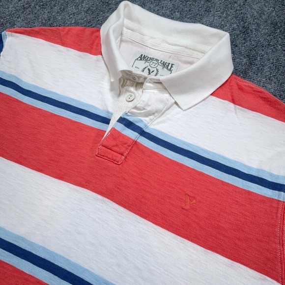 American Eagle Outfitters Polo Shirt Mens 2XL Multi Striped Casual Short Sleeve - Picture 1 of 8